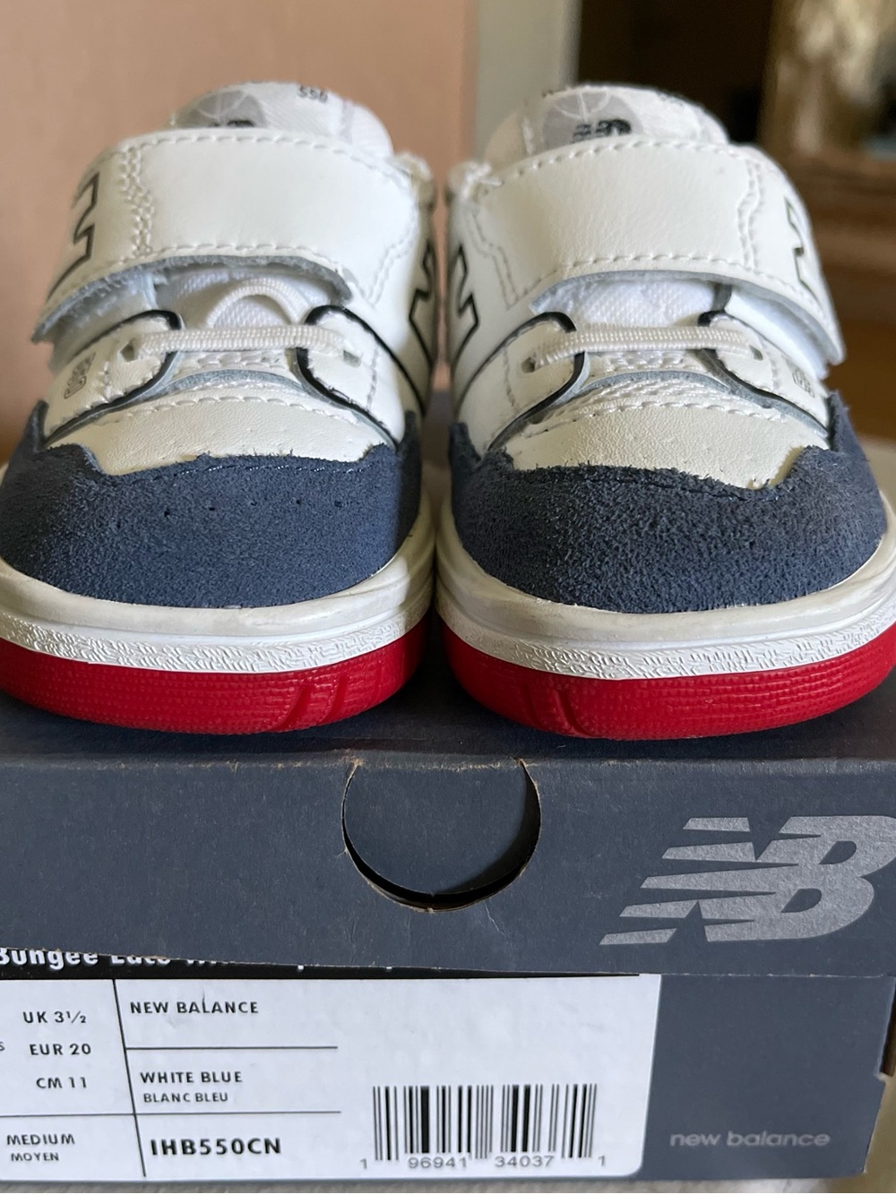 New Balance Kids White, Blue and Red Velcro Sneakers
